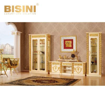 China European Gold Cabinet And Storage Style TV Comfort Chairs Living Room Furniture Set for sale