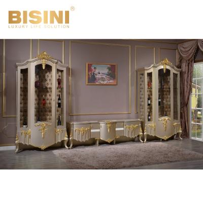 China New Design Royal Style Living Room Furniture Storage Set Gold Plated TV Stand And Wine Cabinet for sale