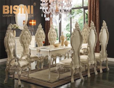 China American Antique White Dining Dining Furniture Hand Carving Wooden Dining Table Chair Set for sale