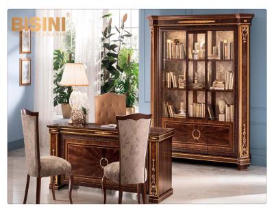 China Luxurious Solid Wood Home Office Set Italian Wood Inlaid Hand Carved Executive Desk And Chair for sale