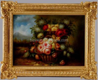 China Luxury design oil painting on gold wooden panel, flower paintings with great vintage carving view for sale