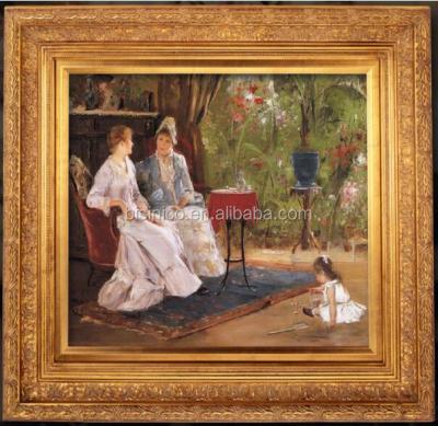 China Luxury Design Arts and Crafts Antique Wood and Gold Gilded Oil Painting Frame, French Style Garden Scene Oil Paintings for sale