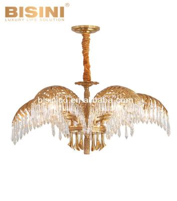 China Residential Antique Palm Tree Decoration Home Fixtures Copper LED Crystal Chandelier Pendant Light for sale