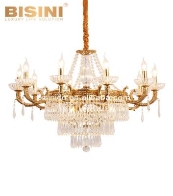 China Residential European Crystal Chandelier Elegant Antique Brass Pendant Light Candles for sale