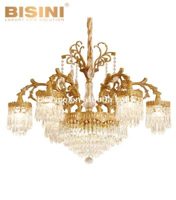 China Residential Indoor French Style Crystal Chandelier Energy Saving Decorated Brass Pendant Lamp LED Home Lighting for sale