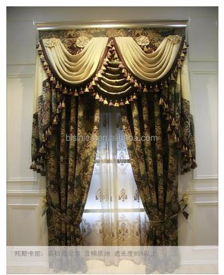 China Antique French Blackout Style Living Room Blackout Pleat Curtains With Valance Attached for sale