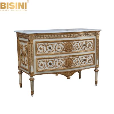 China Hand Carved BISINI Luxury Antique Royal Hand Carved Home Decors, French Palace Console Tables Marble Top for sale