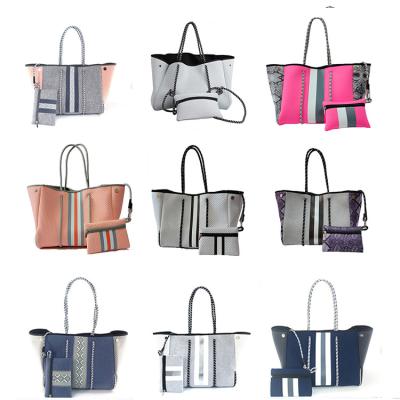 China Neopreno Beach Bag September Universal Wholesale Super Waterproof Neoprene Handbag Waterproof Light Stripe Tote Bag Custom Logo for sale