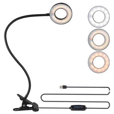 China Mini USB Desk Book Reading Clamp Ring Light Lamp with LED 3 Color Modes 10 Brightness for sale