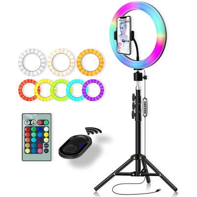 China PORTABLE RGB Live Streaming Mini Ring LED Light for Selfie Makeup Photography with Tripod Stand and Phone Holder for sale