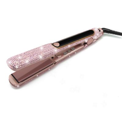 China LCD Temperature Display and Fast Heating Flat Iron Bling Curling Super Hot Flat Iron Crystal Flat Iron Red for sale