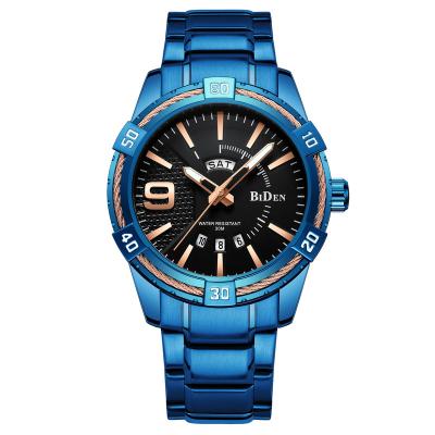 China Day/date men's fashion business calendar watches stainless steel quartz luxury blue analog watch relogio masculino for sale