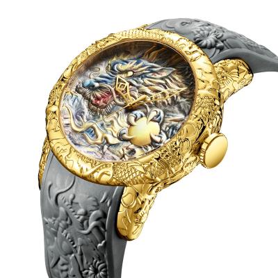 China Quartz Watches New Fashion Nonspecific Dragon Men Carving Brand BIDEN Gold Watch Men Exquisite Relief Creative Clock Relogio for sale