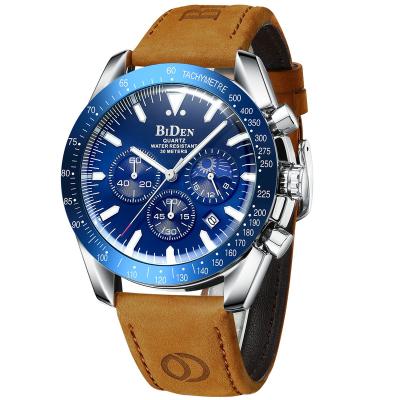 China BIDEN 0344 Chronograph Quartz Leather Digital Watch For Man High Quality Customize Wristwatches for sale