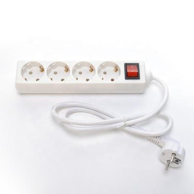 China Eu Power Strip with 4 Outlet Power Strips Rated Current 10/16A White Surge Protector Cable H05VV-F 3x1.5mm2 for sale