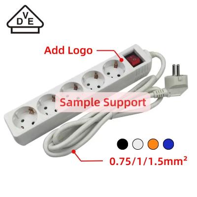 China 5 Gang Extension Socket 3x1.5mm2x5m VDE Flexible Cable Power Strip with Child Protection and 10/16A Rated Current for sale