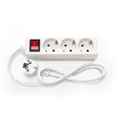 China EU Type Power Strip Surge Protection 3 Gang Extension Cord Socket with H03vvh2 f 2x0.75mm2 Power Cable and Electrical Plug for sale