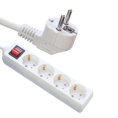 China European Travel Plug Adapter with 4 Outlet Power Strips Extension Cord Multi Socket and Switch 5m Cable Length for sale