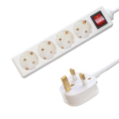 China EU Standard Power Strip with 4 Outlets Surge Protect Switch USB A Output Ports H05VV-F 3x1.25MM2 Cable and UK 3 Pin Plug for sale