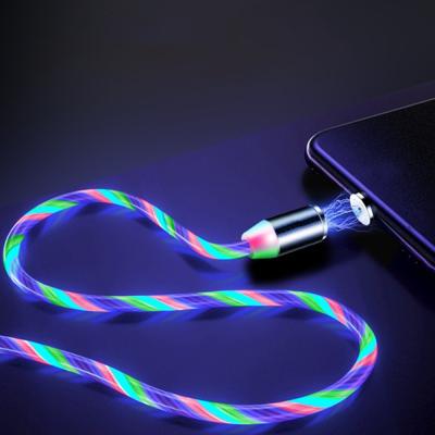 China Material 1m Led Flowing Lightweight Usb 3 In 1 Fast Micro Type C Magnet Magnetic Charger Charging Cable For Iphone for sale