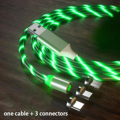 China 3 Materials In 1 LED Glow Magnetic Flow Charger USB Led Cable Micro USB Type C Charging All In One Magnet Cable for sale