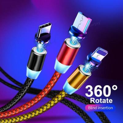 China Hot Selling Original Material 360 Degree Magnet Phone Charger Cable Multi Fast Charging Magnetic USB Micro/IOS/Type C LED Data Cables for sale