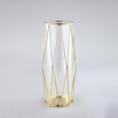 China Diamond Shaped Wedding Decoration Hydroponic Plant Vase Wrought Iron Test Tube Desktop Glass Vase for sale