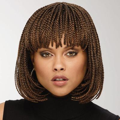 China Synthetic Brown French Wig Short Lace Hair For Braids Bob Wig With Bangs African Box Braids Synthetic Brown Wig Women Braiding Hair for sale