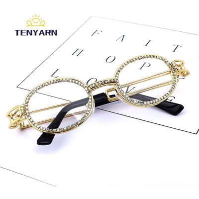 China Vintage Clear Lens Shades Small Rhinestone Sunglasses Fashion Sunglasses Women Men Colorful Round Steampunk Diamond Sun Glasses Classic Eyeglasses for sale