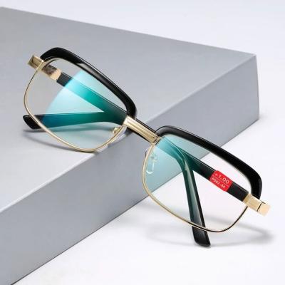 China Anti Metal Reading Glasses Thin Blue Light Eyebrow Half Frame Optical Glass With Film Blue Diopter +1.0 +4.0 for sale