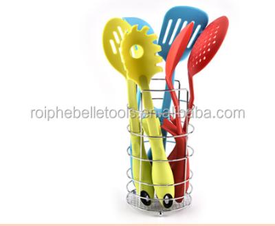 China Food Grade Colorful Eco-Friendly 6 Piece Kitchen Accessories BPA Free Custom Kitchen Utensil Set With Rack for sale