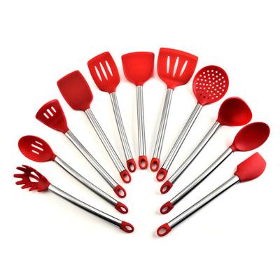 China Sustainable Red Color 11-Piece Cooking Silicone KITCHEN Utensil SET for sale