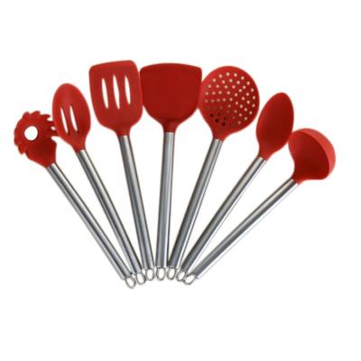 China 7 Pcs Red Color Kitchenware Non-stick Sustainable Silicone Cookware Kitchen Accessories for sale