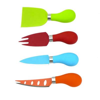 China Sustainable Customs Color Stainless Steel Cheese Slicer Painting Knife Set With Scraper And Spatula for sale