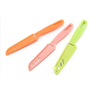 China Durable High Quality Colorful Handle Stainless Steel Cheap Portable Paring Knife With PP Sheath for sale