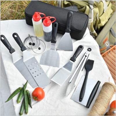 China 14PCS Sstainless 10PCS Muti-funtional Durable Steel BBQ Grill Tool Kit BBQ Accessory Set Tools With Oxford Bag for sale