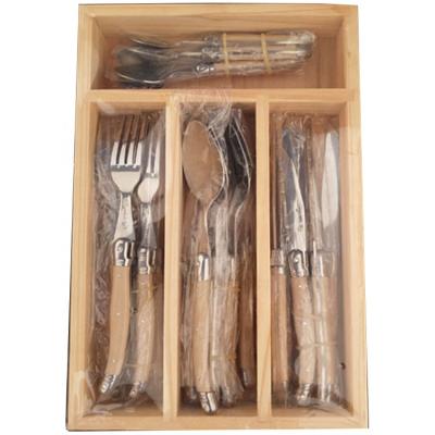 China Disposable High Quality 24 Pcs Flatware Sets With Wooden Box Used Restaurant Flatware With Kinef Spoon And Fork for sale