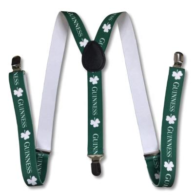 China Polyester St Patrick's Day Suspenders Irish Men's Guinness Shamrock Suspenders For St Patricks Day Costume for sale