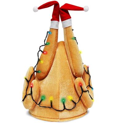 China Polyester Unisex Turkey Hat Light Up Drumstick Hat Christmas Costume Thanksgiving for sale