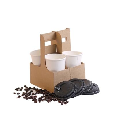 China Customized Disposable Craft Paper Four Compartment Coffee Takeaway Cup Holder With Hands for sale