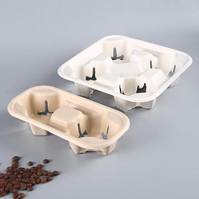 China Eco-Friendly Disposable Pulp Rack Disposable Sugar Cane Carriers Bagasse Coffee Hot Cup Holder for sale