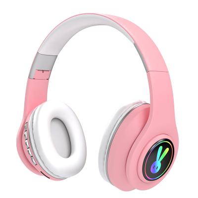 China 2021New Arrival Cute In-ear Rabbite LED Kids Wireless Headphones Online Headband With Microphone Foldable Wireless Earp for sale