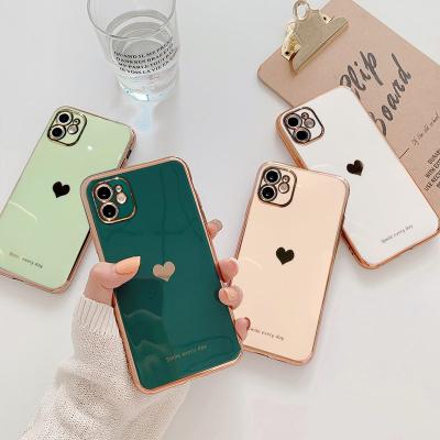 China Fanshion Smart Phone Cases Plated Radium Cutout Cute Love Heart TPU Phone Case Cover For Girls for sale