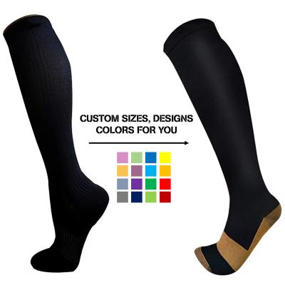 China Sports Knee High Logo Compression Copper Socks Breathable Compression Custom Equestrian Socks 20-30 mmHg for sale