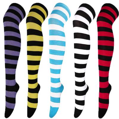 China Wholesale custom QUICK DRY cotton thigh high tube stripe logo knee high thongs long socks for women for sale