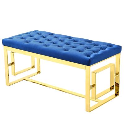 China (Other) Modern Design Living Room Furniture Adjustable Fabric Upholstered Barstool Hotel Rectangle Bench With Gold Stainless Steel Legs for sale