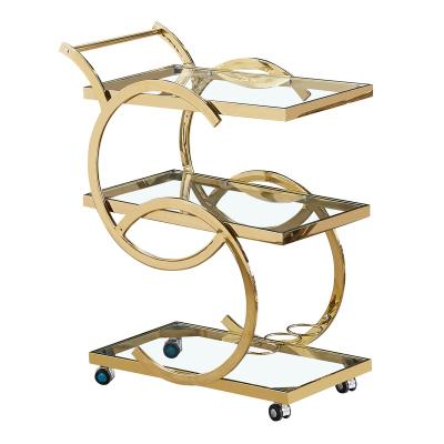 China Modern Luxury Stainless Steel Bar Trolley Bar Cart Clear Tea Cart with Wheels for Hotel Restaurant Beauty Salon Home Decor for sale