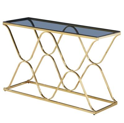 China Hot Sales Modern Luxury Stainless Steel Console Table Black Tempered Glass Rectangle Hallway Gold Table (Other) Adjustable for sale