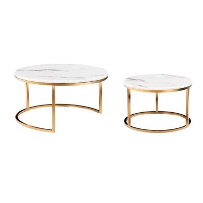 China Modern Metal Leg (Other) of Luxury Marble Coffee Table Adjustable Round Glass Coffee Table Set for sale