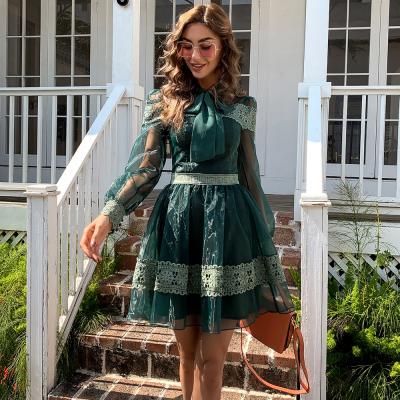 China New Designs Anti-Static A Line Lace Woman Vacation Dress Graduation Party Dress Sheath Long Dark Green Casual Dresses for sale